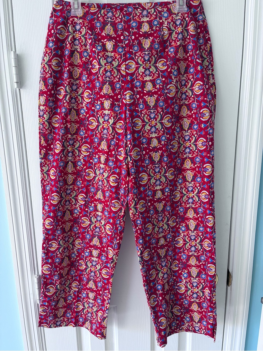 Hanna Andersson Red Floral-Pattern Cropped Cotton Blend Side Zipper Pants